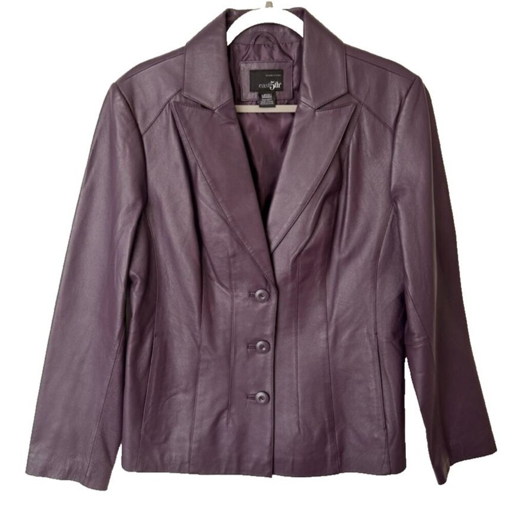 East 5th Genuine Leather Jacket Women's Large Plum Burgundy Blazer Y2K Fitted